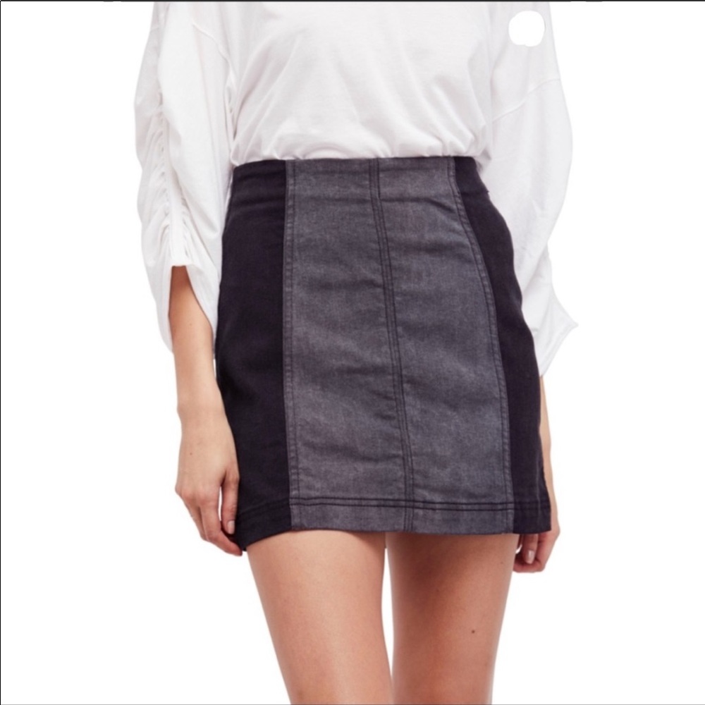 Free People Modern Femme Denim Mini Skirt Black Gray Size 0